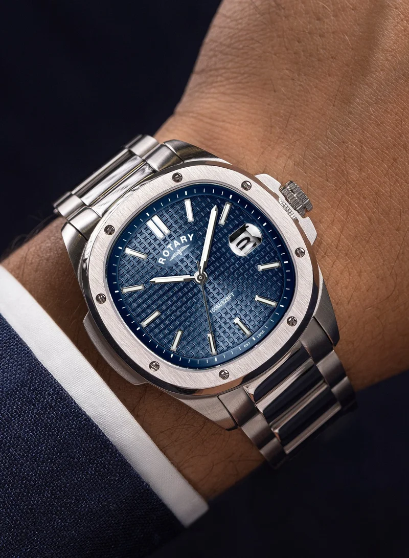 Rotary  Men's Apex 100 Analogue Watch, 40 mm, Blue Dial, Stainless Steel Bracelet for Men | Best Price UAE