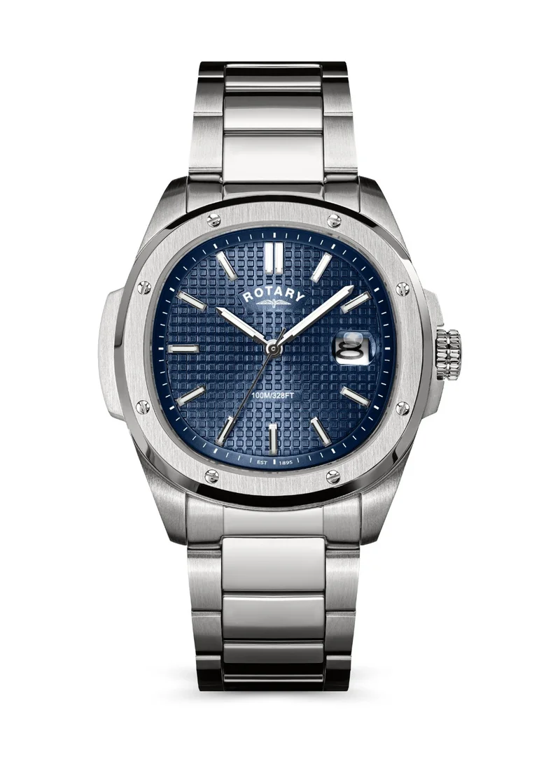 Rotary Men's Apex 100 Analogue Watch, 40 mm, Blue Dial, Stainless Steel Bracelet