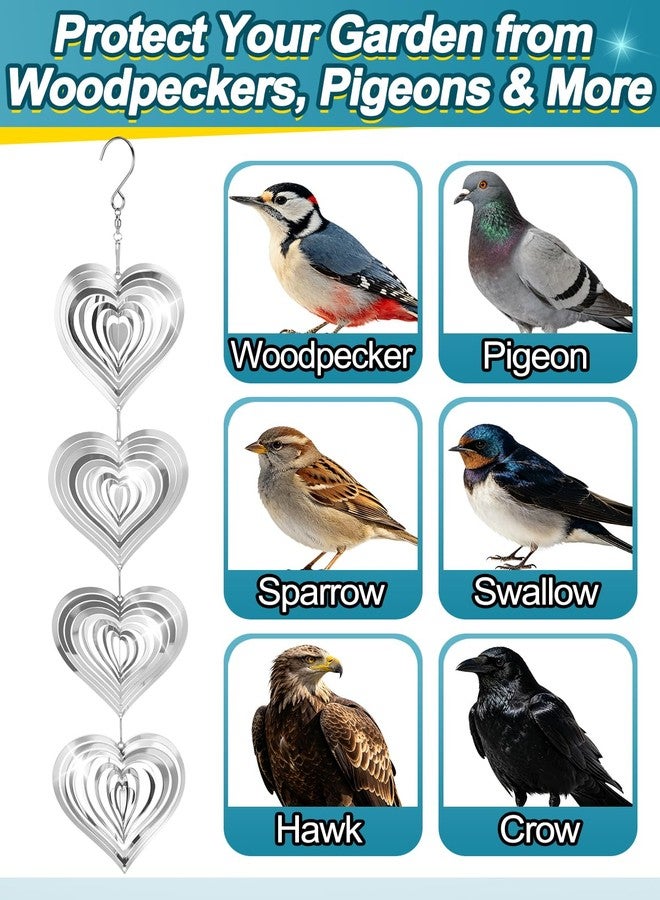 Beeplove 3pcs Reflective Wind Spinners Outdoor for Bird Scare - Stainless Steel Bird Reflectors to Keep Birds Away, Pinwheels for Yard and Garden Decor, Heart-Shaped - Image 3
