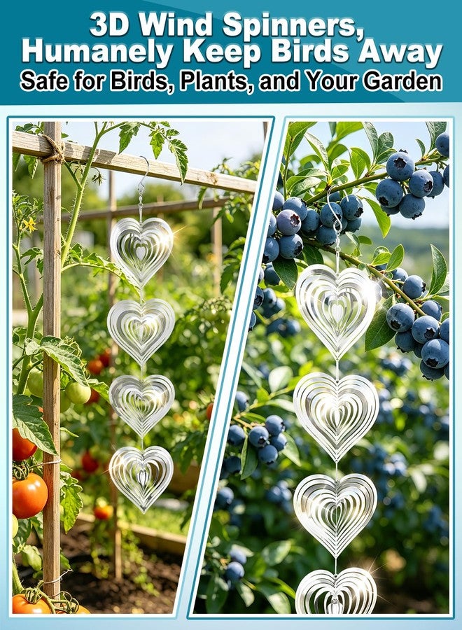 Beeplove 3pcs Reflective Wind Spinners Outdoor for Bird Scare - Stainless Steel Bird Reflectors to Keep Birds Away, Pinwheels for Yard and Garden Decor, Heart-Shaped - Image 2