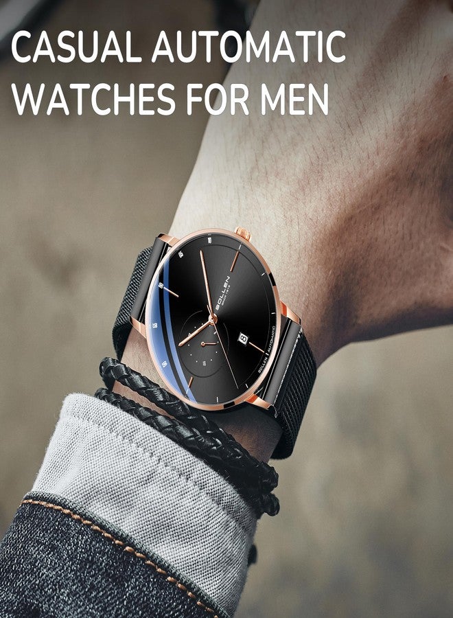 SOLLEN Automatic Watch for Men, Minimalist and Slim Automatic Watches for Men with Stainless Steel Mesh Strap, Luminous and 24 Hours Function - 42mm - Image 2