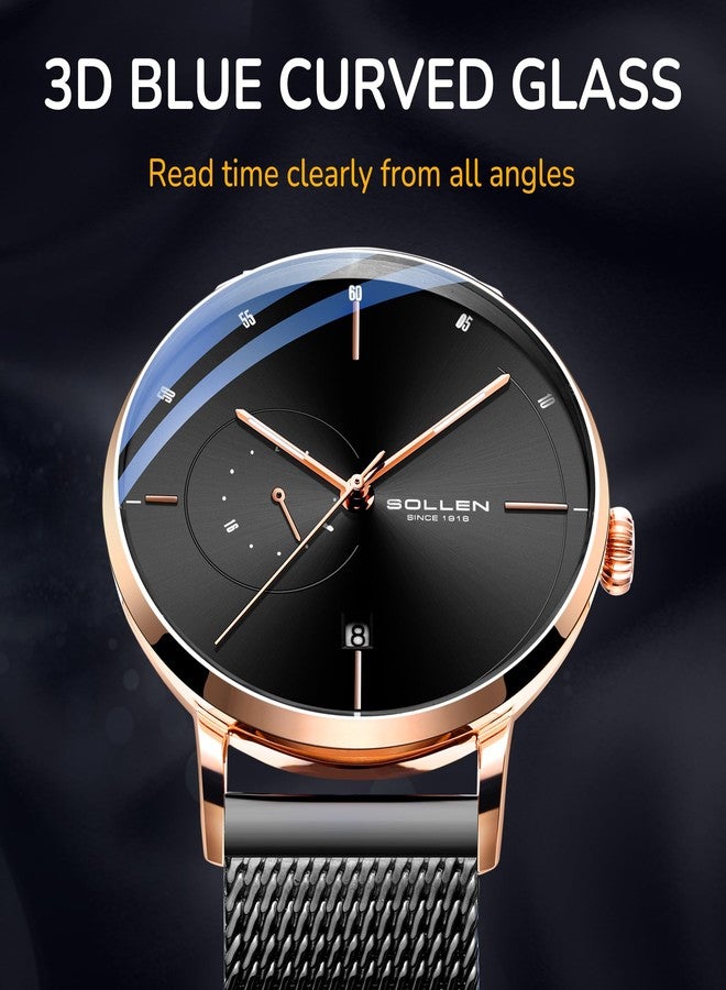 SOLLEN Automatic Watch for Men, Minimalist and Slim Automatic Watches for Men with Stainless Steel Mesh Strap, Luminous and 24 Hours Function - 42mm - Image 3