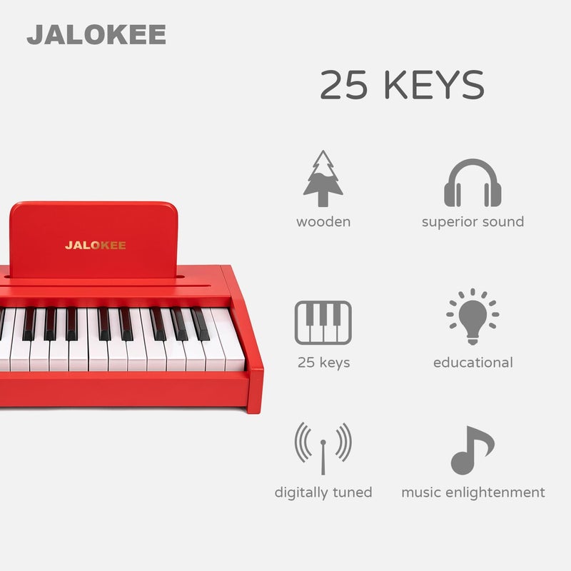 JALOKEE Kids Piano Keyboard, Digital Piano for Kids, Music Educational Instrument Toy, Wood Toy for 3+ Girls and Boys (Red, 25 Keys) - Image 2