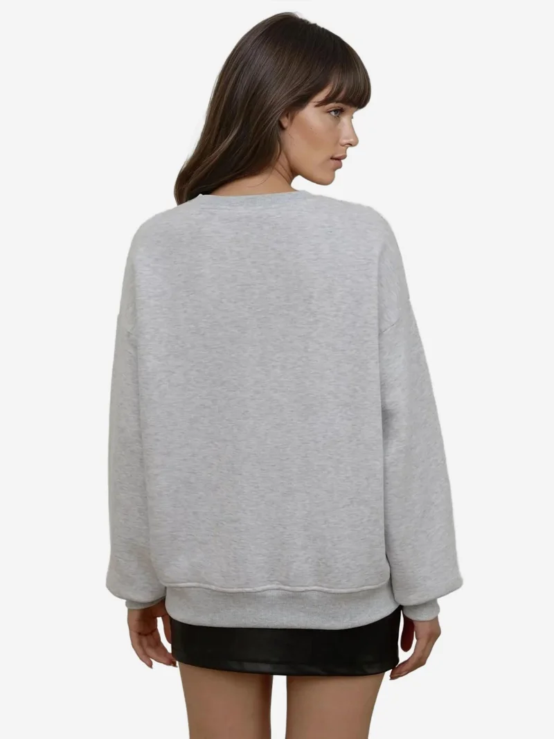 HICCUP Comfort Animal Pattern Embroidered Raised Crew Neck Sweatshirt