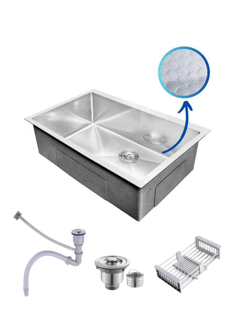 Wonderful-kitchens Nano Silver 304 Stainless Steel Undermount Sink Combo  Honeycomb Design, Large Single Bowl - Image 3