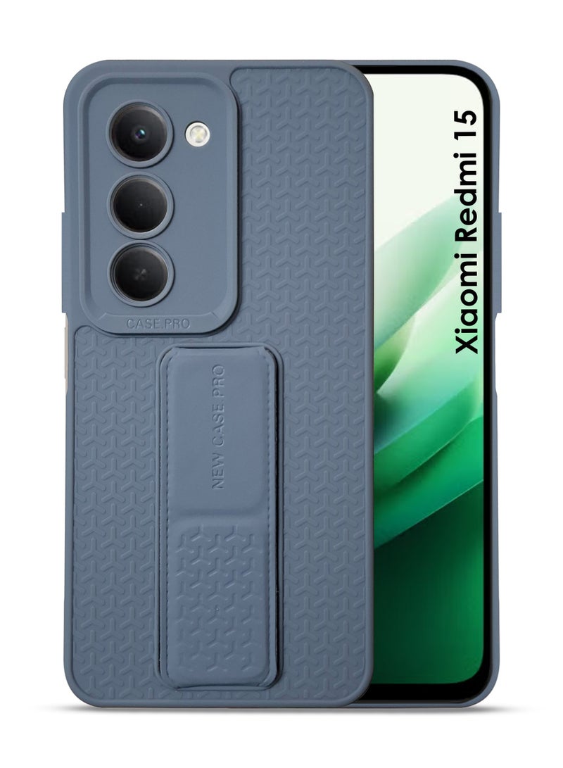 Xiaomi Redmi 15 Hand Grip Case Cover - Magnetic Hand Grip Holder & Kickstand Case For Xiaomi Redmi 15 - Strong Grip for Magnetic Car Holder, Stylish Silicone Case & Functional, Ultimate Convenience & Hands-Free Viewing - Navy Blue - Image 1