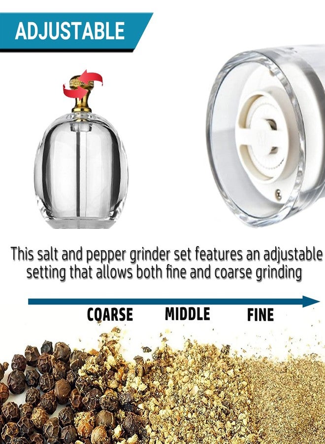 VEIZIBEE Salt and Pepper Grinder Set, Pepper Mills Classic Manual Transparent Acrylic Rotor, 2PCS 8IN Large Capacity Pepper & Salt Grinder Seasoning Bottle, Ceramic Core Adjustable Coarseness for Fresh Spices - Image 2