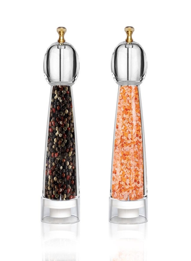 VEIZIBEE Salt and Pepper Grinder Set, Pepper Mills Classic Manual Transparent Acrylic Rotor, 2PCS 8IN Large Capacity Pepper & Salt Grinder Seasoning Bottle, Ceramic Core Adjustable Coarseness for Fresh Spices - Image 1