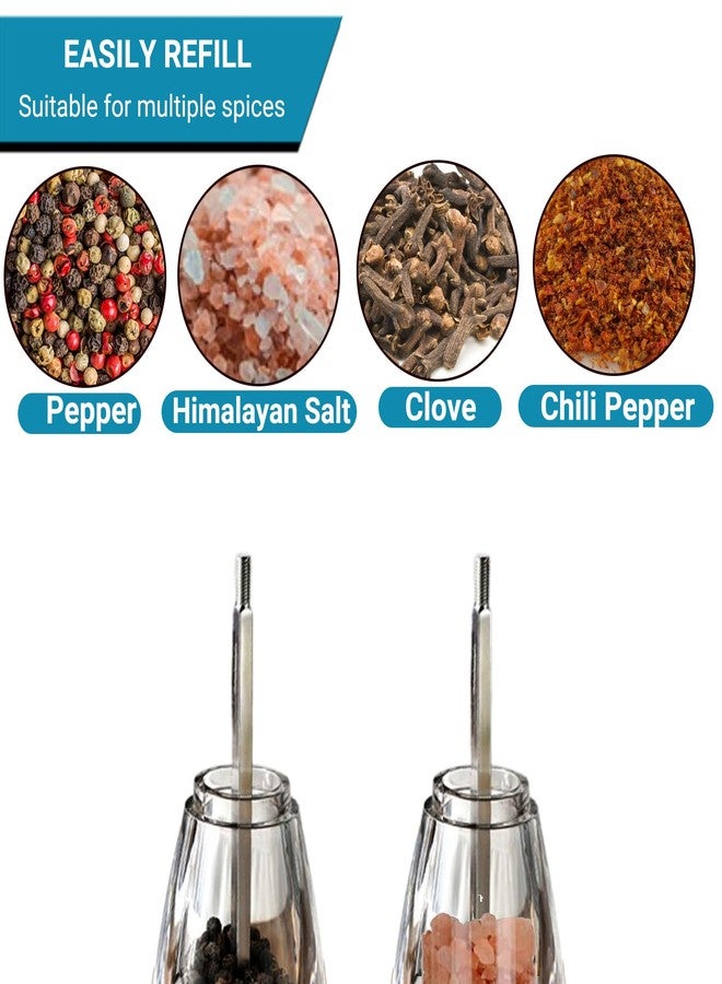 VEIZIBEE Salt and Pepper Grinder Set, Pepper Mills Classic Manual Transparent Acrylic Rotor, 2PCS 8IN Large Capacity Pepper & Salt Grinder Seasoning Bottle, Ceramic Core Adjustable Coarseness for Fresh Spices - Image 4