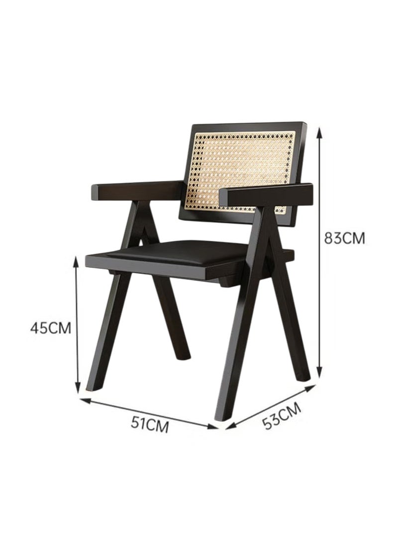 XiuWoo Chandigarh Chair Vintage - PU Leather Seat & Feather Pattern Back, Mid-Century Modern Dining Chair for Living Room, Cafe, Office - Black 51×54×83cm - Image 5