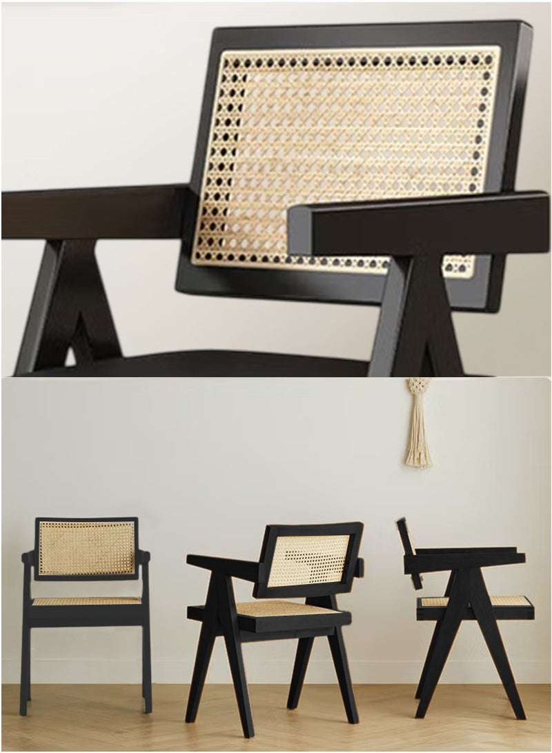 XiuWoo Chandigarh Chair Vintage - PU Leather Seat & Feather Pattern Back, Mid-Century Modern Dining Chair for Living Room, Cafe, Office - Black 51×54×83cm - Image 2