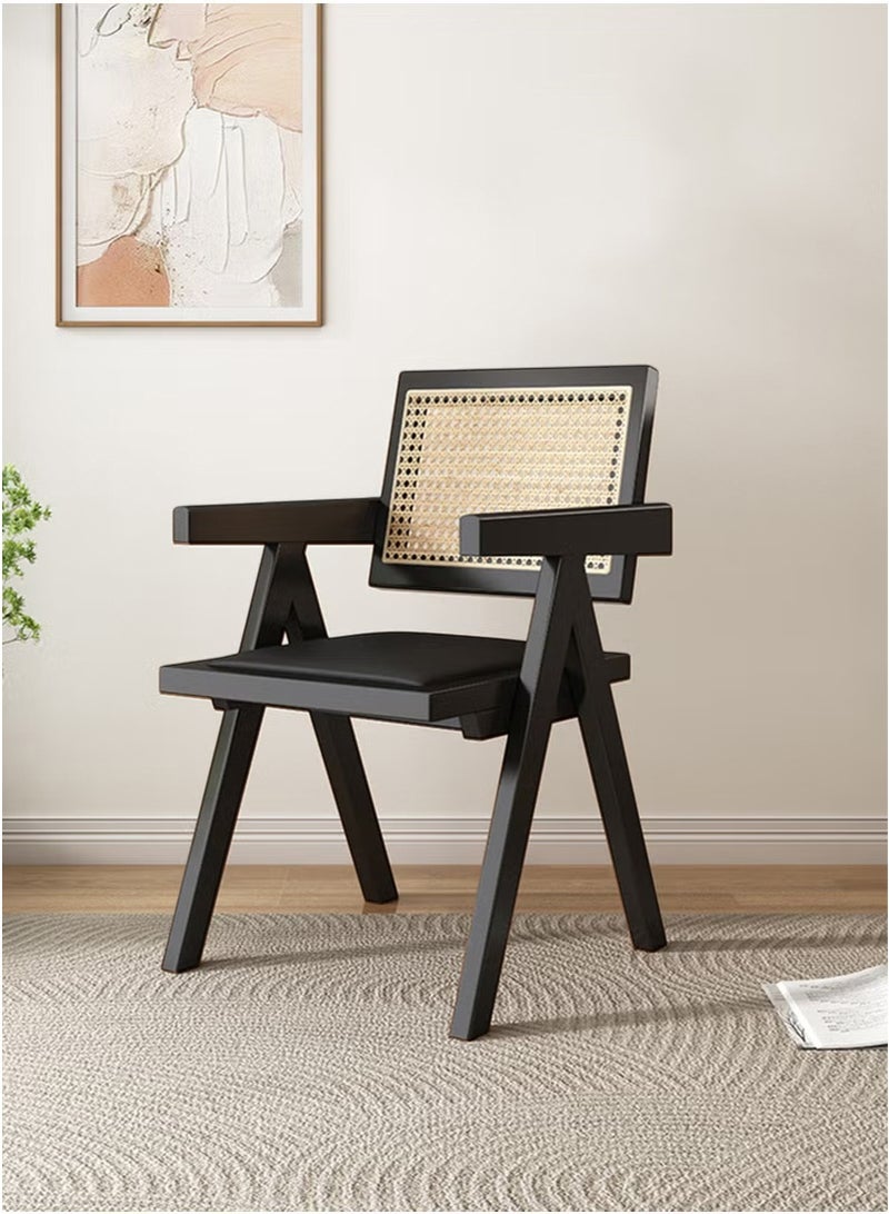 XiuWoo Chandigarh Chair Vintage - PU Leather Seat & Feather Pattern Back, Mid-Century Modern Dining Chair for Living Room, Cafe, Office - Black 51×54×83cm - Image 4