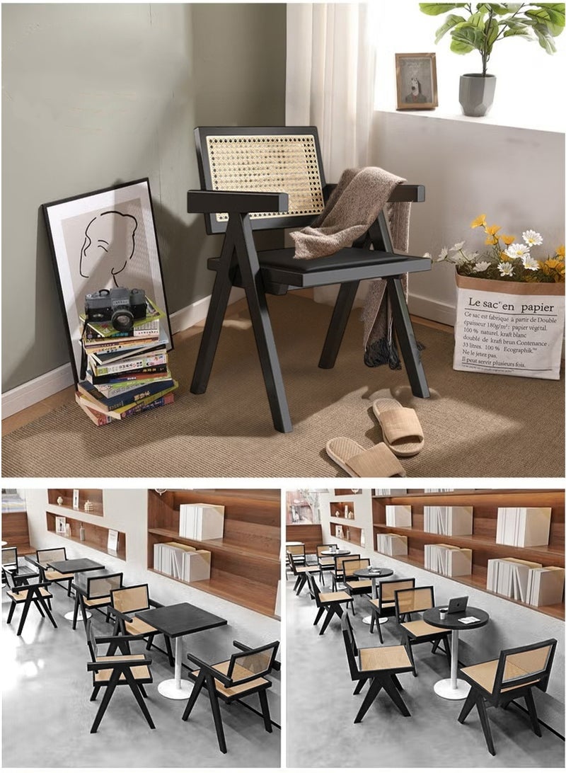 XiuWoo Chandigarh Chair Vintage - PU Leather Seat & Feather Pattern Back, Mid-Century Modern Dining Chair for Living Room, Cafe, Office - Black 51×54×83cm - Image 3