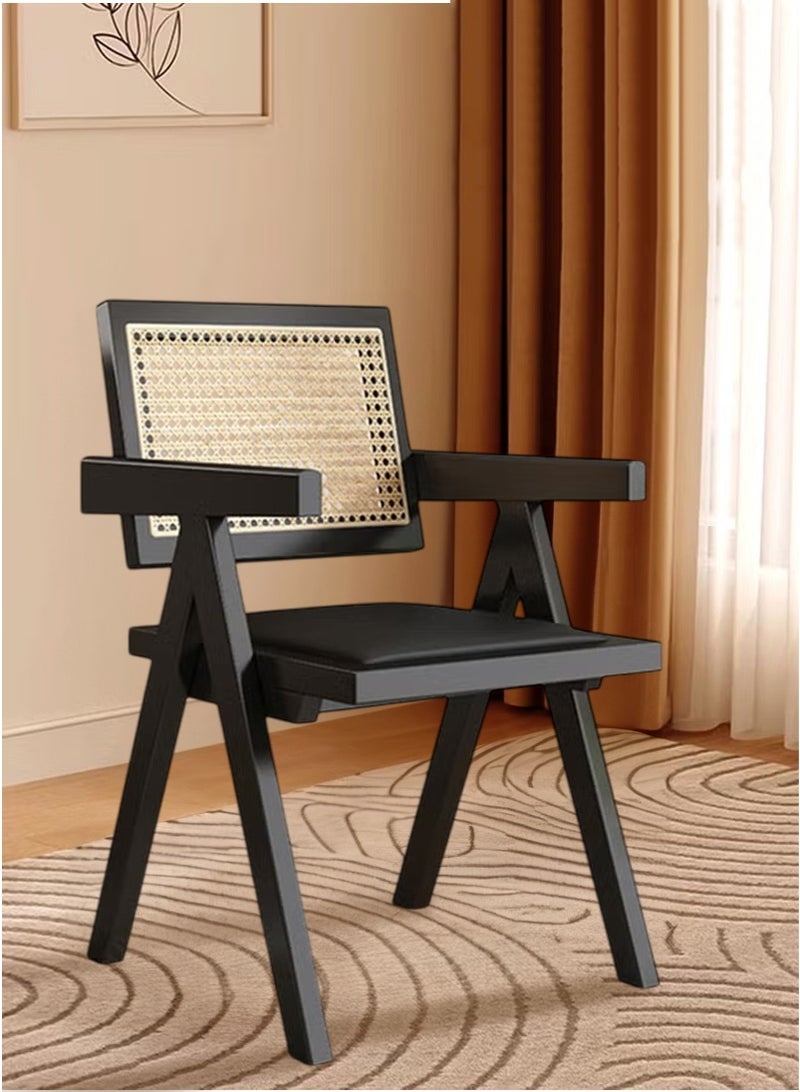 XiuWoo Chandigarh Chair Vintage - PU Leather Seat & Feather Pattern Back, Mid-Century Modern Dining Chair for Living Room, Cafe, Office - Black 51×54×83cm - Image 1