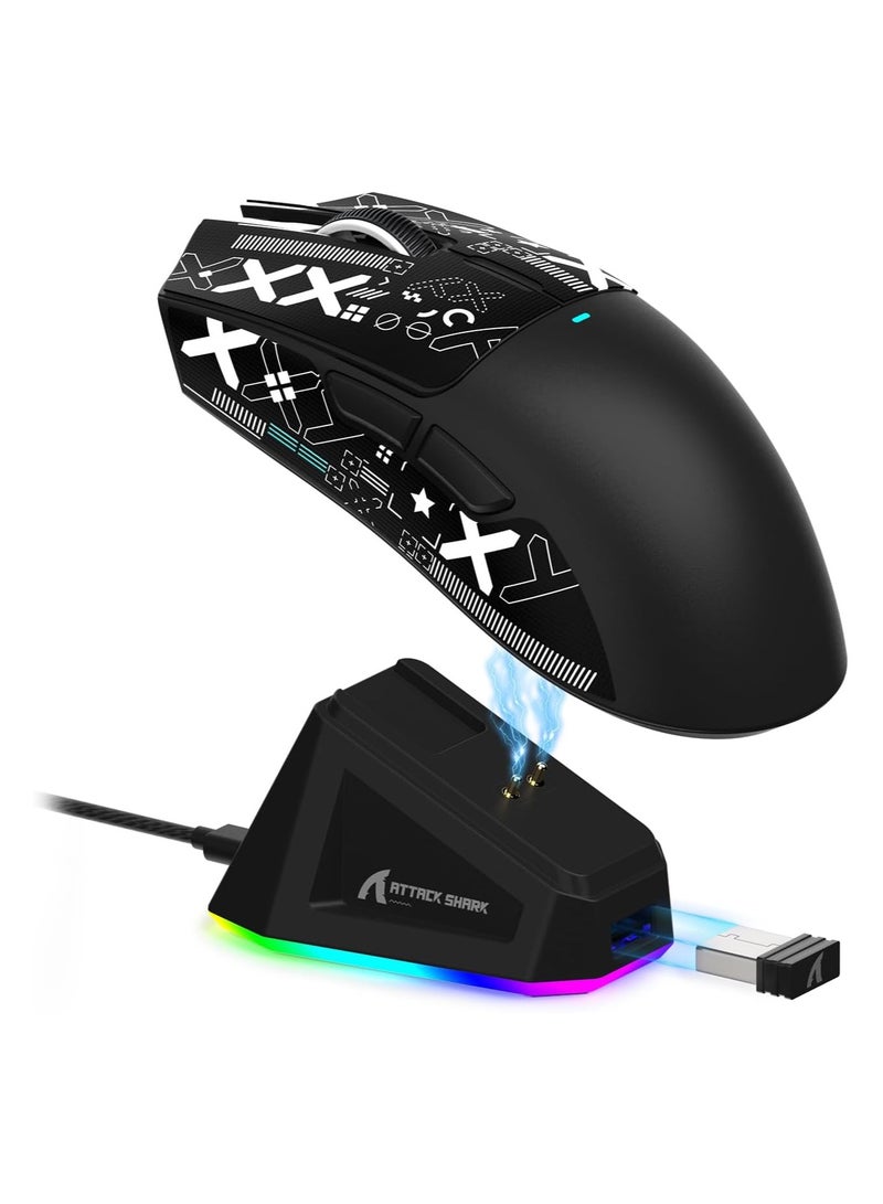ATTACK SHARK X11 Lightweight Wireless Gaming Mouse with RGB Charging Dock,Tri-Mode-2.4G/USB-C Wired/BT,22K DPI,PAW3311 Optical Sensor,HUYU Switch, 5 programmable Buttons for PC/Mac(Black&Sticker) - Image 1