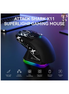 ATTACK SHARK X11 Lightweight Wireless Gaming Mouse with RGB Charging Dock,Tri-Mode-2.4G/USB-C Wired/BT,22K DPI,PAW3311 Optical Sensor,HUYU Switch, 5 programmable Buttons for PC/Mac(Black&Sticker) - pzsku/Z773E4120737F12E66A30Z/45/_/1740473304/9c348273-ac3f-43f2-845f-2ab18d397c5e