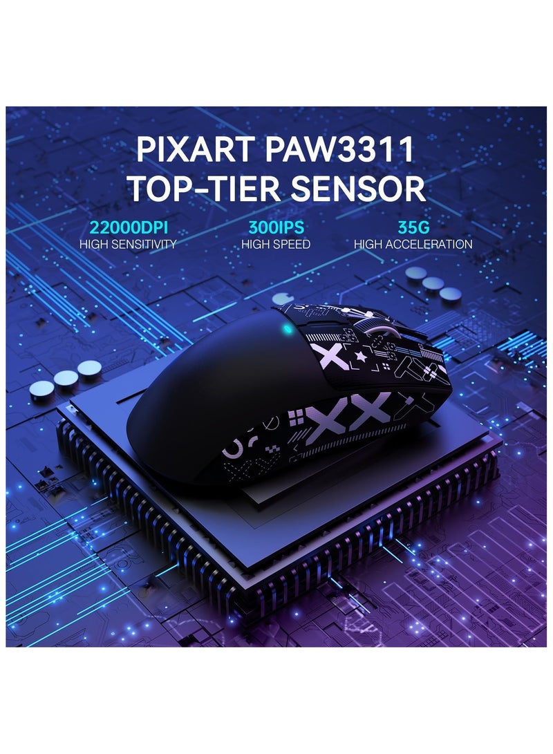 ATTACK SHARK X11 Lightweight Wireless Gaming Mouse with RGB Charging Dock,Tri-Mode-2.4G/USB-C Wired/BT,22K DPI,PAW3311 Optical Sensor,HUYU Switch, 5 programmable Buttons for PC/Mac(Black&Sticker) - Image 5