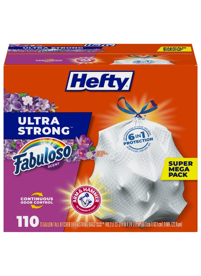 Hefty Ultra Strong Tall Kitchen Trash Bags, Fabuloso Scent, 13 Gallon, 110 Count