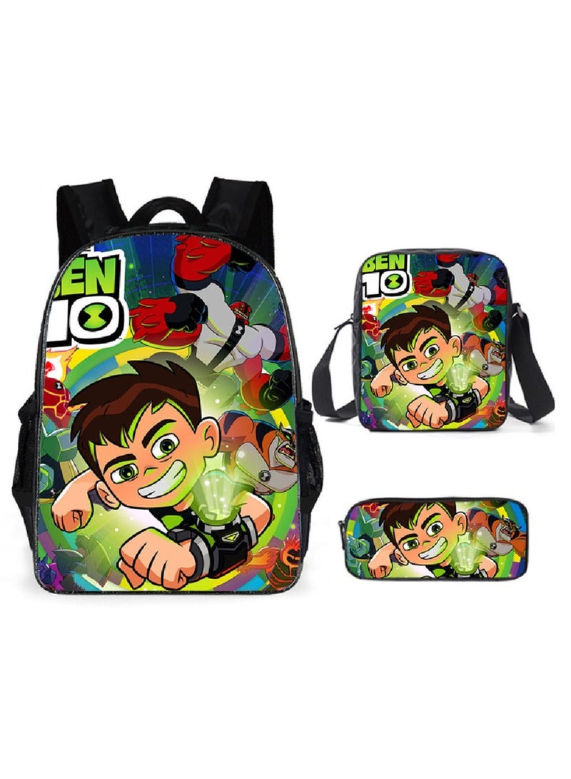 BEN 10 New Cartoon Student Backpack Three-Piece Set 29*16*42cm