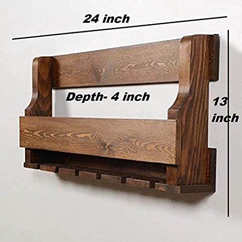 Indigo interiors Alvarado Wine Rack Gloss Holder, Wall Mounted Wine Racks, 8 Bottles, Hangers for 6 Wine Glasses (Teak) - Image 3