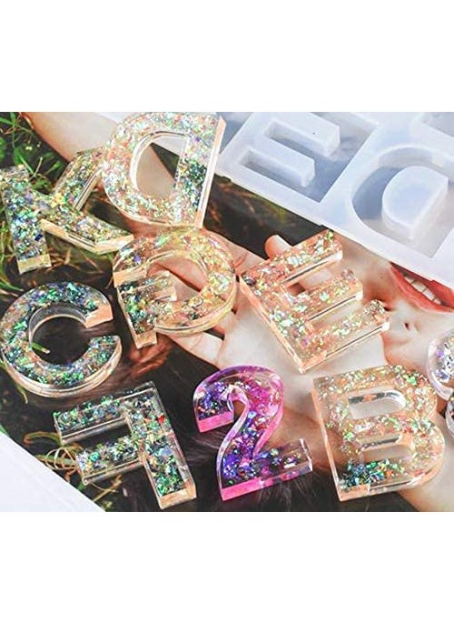 Snoogg SNOOGG Alphabet Resin Casting Mold, Letter and Numbers DIY Key Chain, Pendant, Jewelry Making Molds for Resin. with Built in Hole Enabler with 2 Heart Coaster  - Image 2