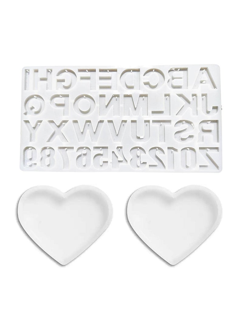Snoogg SNOOGG Alphabet Resin Casting Mold, Letter and Numbers DIY Key Chain, Pendant, Jewelry Making Molds for Resin. with Built in Hole Enabler with 2 Heart Coaster  - Image 1