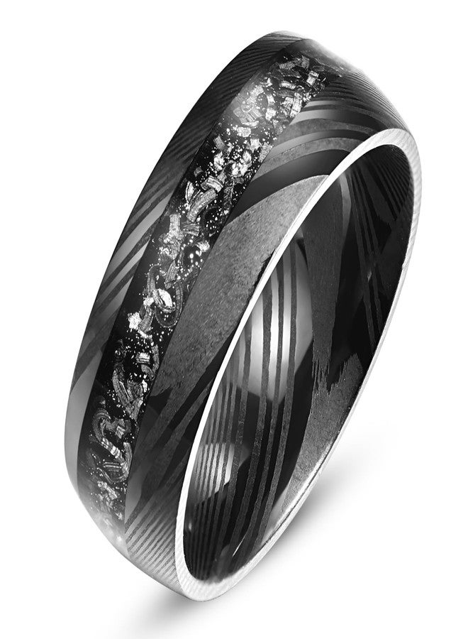 NUNCAD 8mm Black Damascus Ring Men 8mm Meteorite Inlay Engagement Wedding Band Domed Comfort Fit Size 7 - Image 5