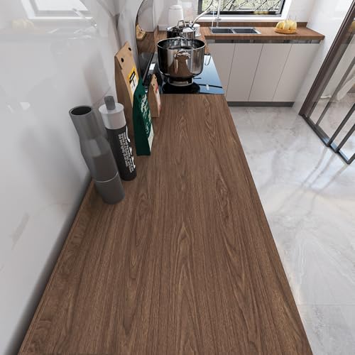 HOLOMEY Walnut Wood Contact Paper for Countertops Cabinets Brown Wooden Grain Wallpaper Self-Adhesive Removable Waterproof Wood Vinyl Wrap for Counter Top Drawer Table Covers 16x78 inch Matte Thicken - Image 2