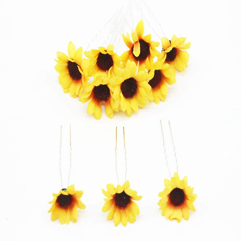 BinaryABC Sunflower Hair Pins Hair Clips for Bridal Wedding Party, Bridesmaids, Proms (10Pcs) (Yellow) - Image 3