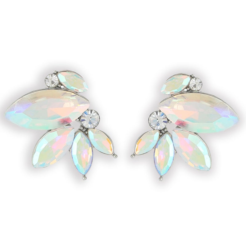 Spiritlele Iridescent Rhinestone Drop Earring Sparkly Wedding Earrings for Women Prom Party AB Faux Crystal Stud Earrings Silver-Tone - Image 1