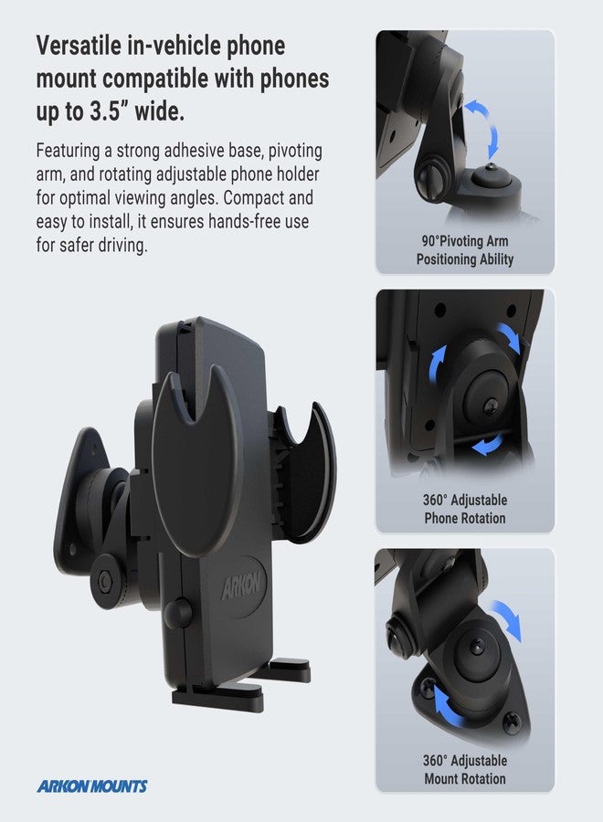 Arkon حامل الهاتف اللاصق للسيارات والشاحنات من ARKON | قبضة آمنة | توافق متعدد الاستخدامات | تركيب سهل | حامل هاتف للسيارة | لأجهزة iPhone وSamsung وGoogle وHuawei وNokia وغيرها من الهواتف الذكية - Image 3