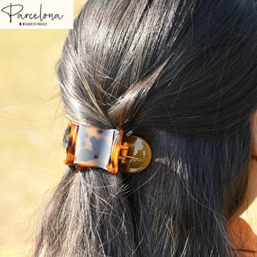 Parcelona French Simply Bear Paw Medium 3 Celluloid Acetate Side Slide In Jaw Yoga Fine Hair Claw Clip for Women and Girls Light Tortoise Shell - Image 5