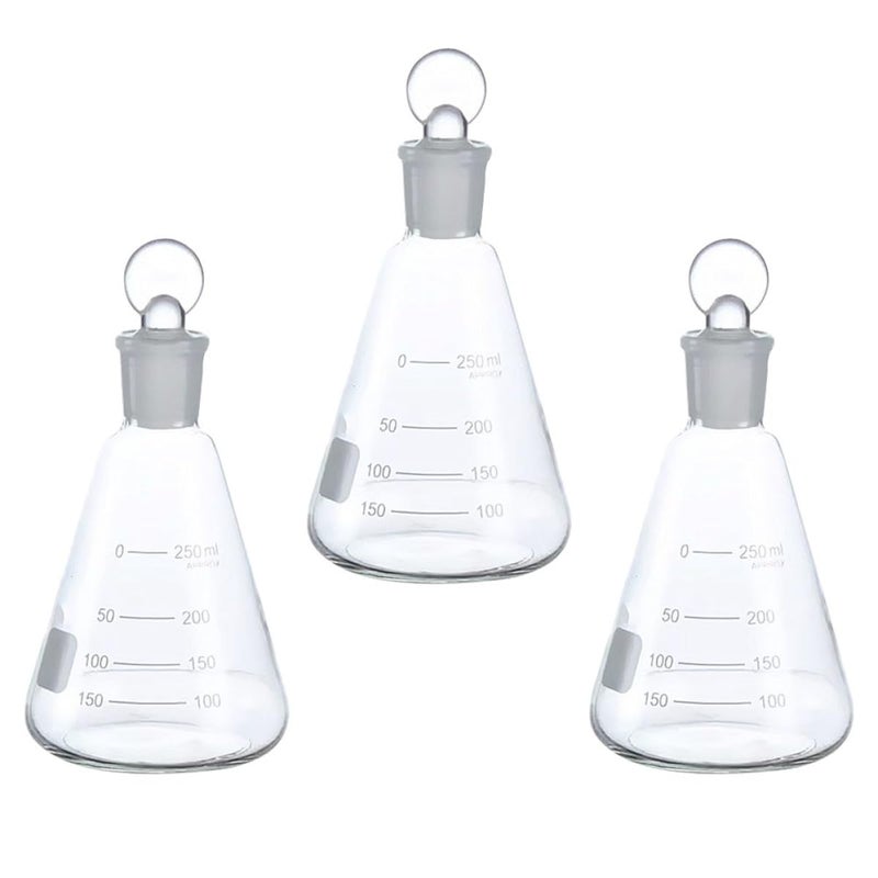 3Pcs 250ml Conical Glass Flasks with Stoppers for Laboratory School Science Experiments - Image 2