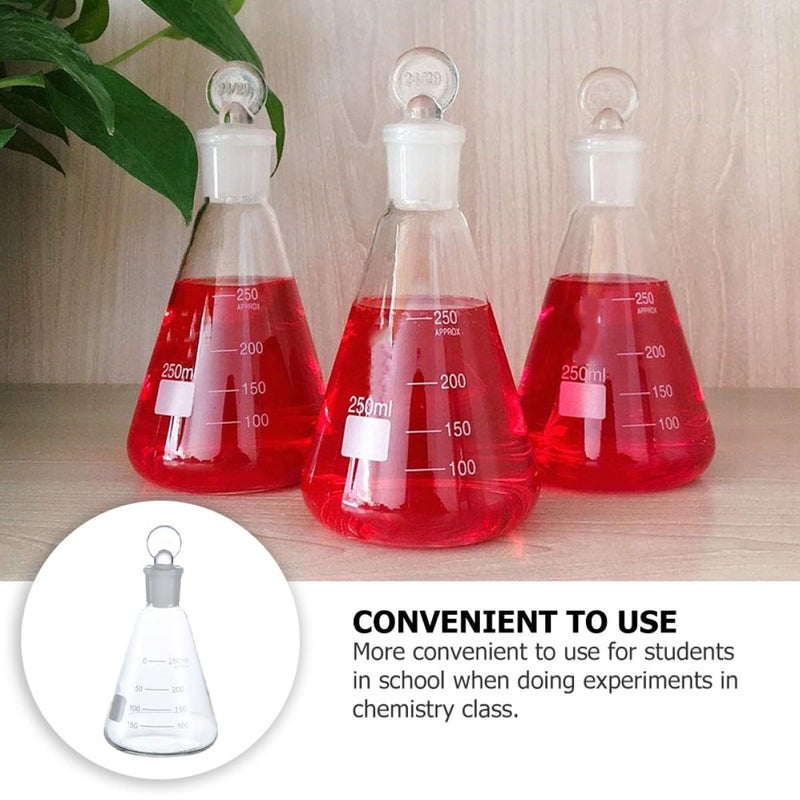 3Pcs 250ml Conical Glass Flasks with Stoppers for Laboratory School Science Experiments - Image 4
