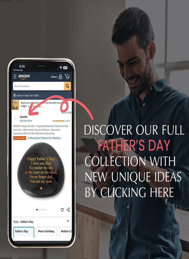 VELENTI Unique for Men - Engraved Father's Day Gifts for Dad from Son - HeartWarming You are My Rock from Daughter - Gifts for Men Who Have Everything - Dad Gifts for Him - Image 4