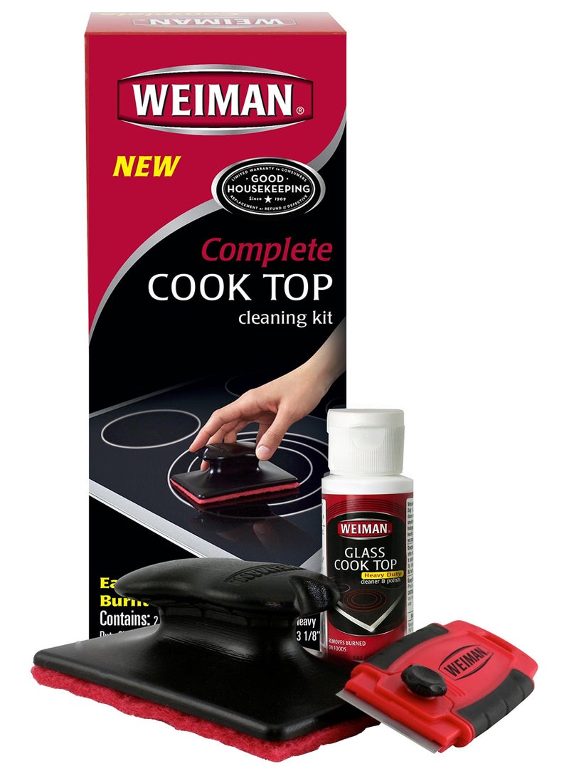 Weiman Complete Cook Top Cleaning Kit - Cook Top Cleaner and Polish 2 oz, Scrubbing Pad, Cleaning Tool, Cook Top Razor Scraper - Image 1