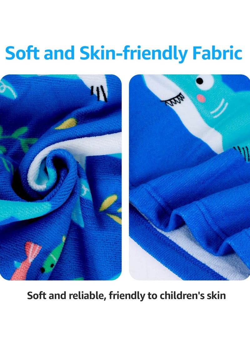 KASTWAVE Kids Hooded Poncho Towels, Poncho Towel Short Sleeve, Beach Poncho, Swimming Pool Bath Wrap, Quick Dry Absorbent Beach Childrens Travel Wrap, Soft Microfiber Bath Towel, Shark  - Image 3