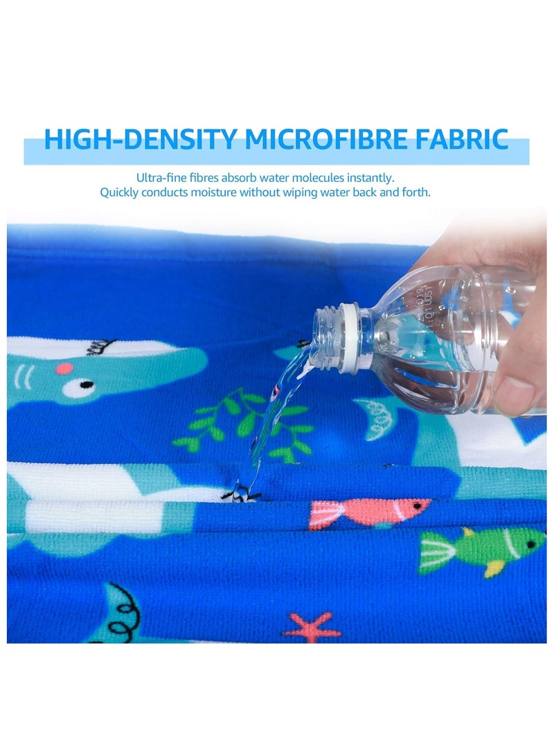 KASTWAVE Kids Hooded Poncho Towels, Poncho Towel Short Sleeve, Beach Poncho, Swimming Pool Bath Wrap, Quick Dry Absorbent Beach Childrens Travel Wrap, Soft Microfiber Bath Towel, Shark  - Image 5