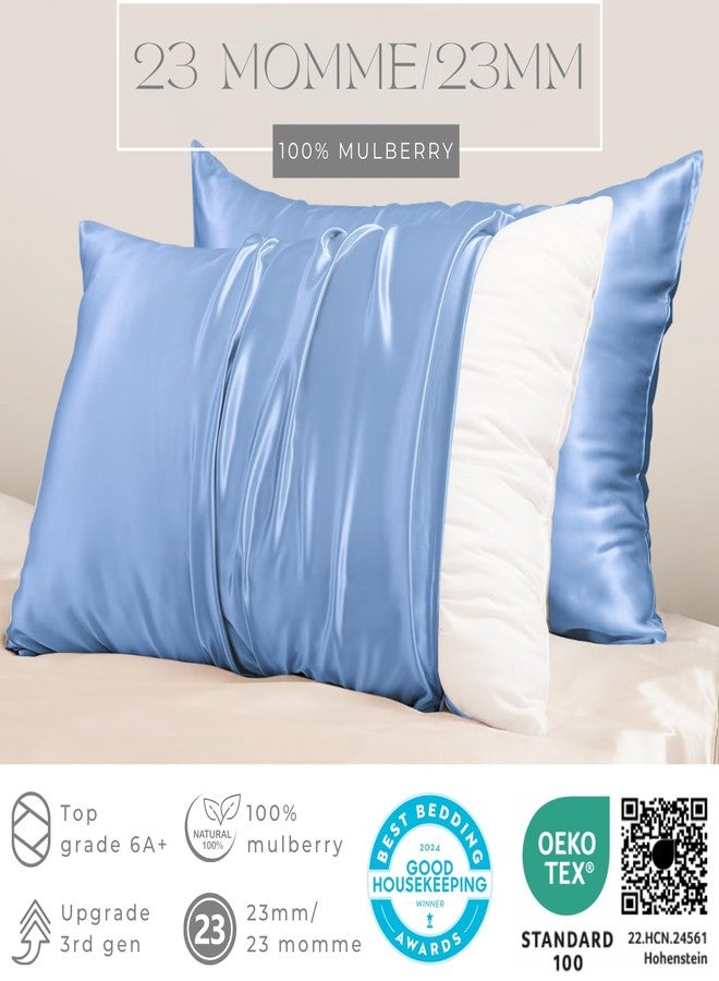 PROMEED Real 23 Momme 100% Silk Pillowcase for Hair and Skin, Both Sides Cooling Premium Grade 6A+ Mulberry Silk Pillow Case with Zipper, 1pc (Standard 20"x26", Light Blue) - Image 2