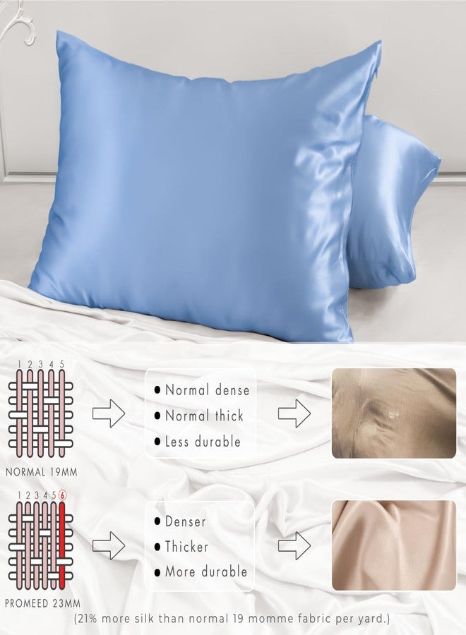 PROMEED Real 23 Momme 100% Silk Pillowcase for Hair and Skin, Both Sides Cooling Premium Grade 6A+ Mulberry Silk Pillow Case with Zipper, 1pc (Standard 20"x26", Light Blue) - Image 4