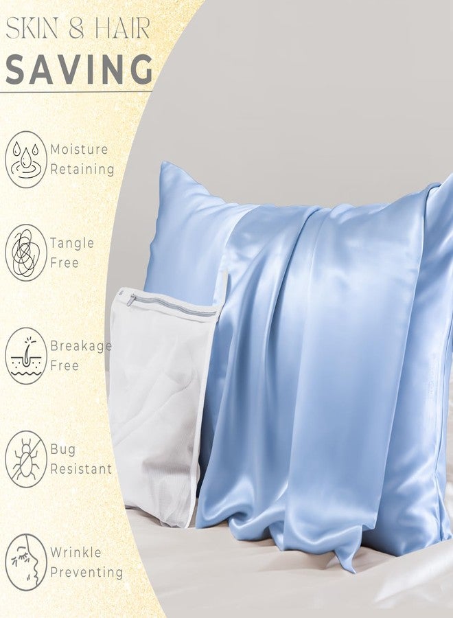 PROMEED Real 23 Momme 100% Silk Pillowcase for Hair and Skin, Both Sides Cooling Premium Grade 6A+ Mulberry Silk Pillow Case with Zipper, 1pc (Standard 20"x26", Light Blue) - Image 3