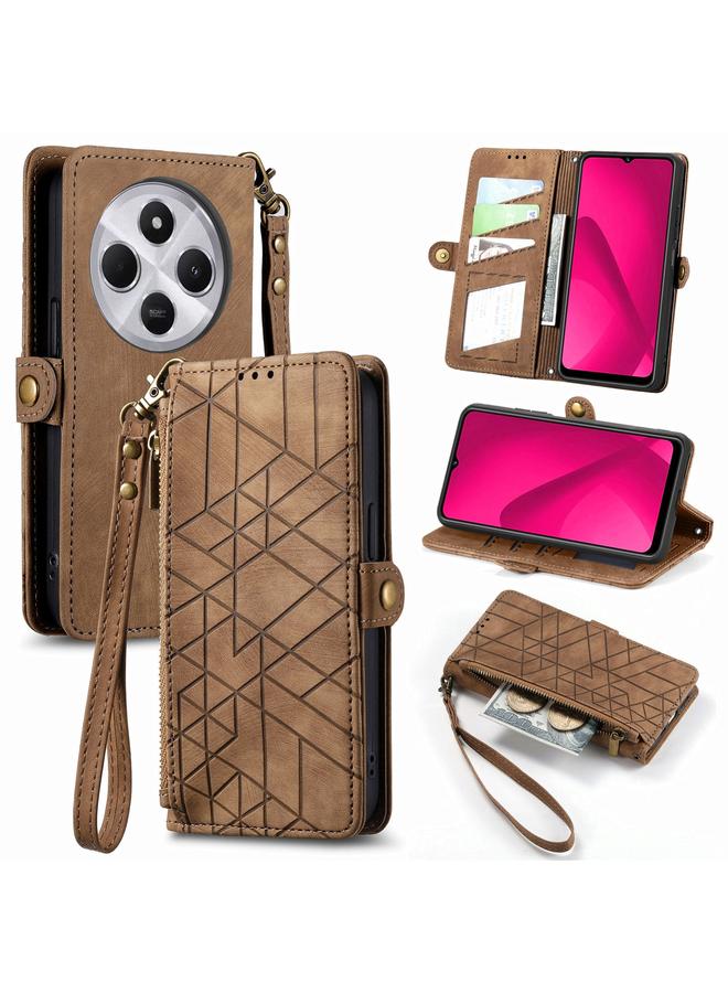 إيروريكس جراب لهاتف Xiaomi Redmi 14C، جراب هاتف جلدي بتصميم هندسي مزود بسحاب ومشبك جانبي - Image 1