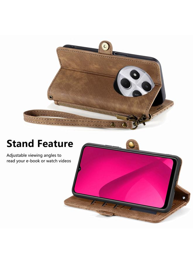 إيروريكس جراب لهاتف Xiaomi Redmi 14C، جراب هاتف جلدي بتصميم هندسي مزود بسحاب ومشبك جانبي - Image 4