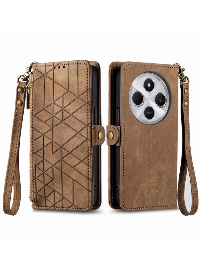 إيروريكس جراب لهاتف Xiaomi Redmi 14C، جراب هاتف جلدي بتصميم هندسي مزود بسحاب ومشبك جانبي - Image 2