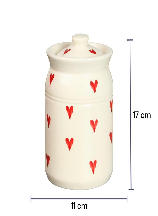 ClayStone Ceramic Storage Jar - 1 x 1000ml Handmade Martban Container with Heart Print for Achaar, Pickles, Chutneys & Salt (Red heart) - Image 4