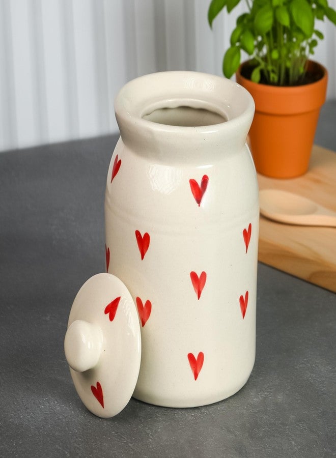 ClayStone Ceramic Storage Jar - 1 x 1000ml Handmade Martban Container with Heart Print for Achaar, Pickles, Chutneys & Salt (Red heart) - Image 2