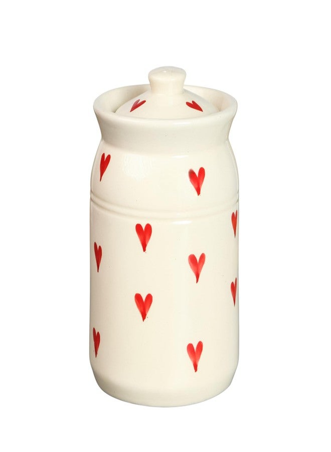 ClayStone Ceramic Storage Jar - 1 x 1000ml Handmade Martban Container with Heart Print for Achaar, Pickles, Chutneys & Salt (Red heart) - Image 3