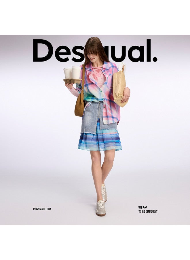 DESIGUAL spring-summer 2025 New Washed Print Chiffon Patchwork Denim Skirt - Image 3