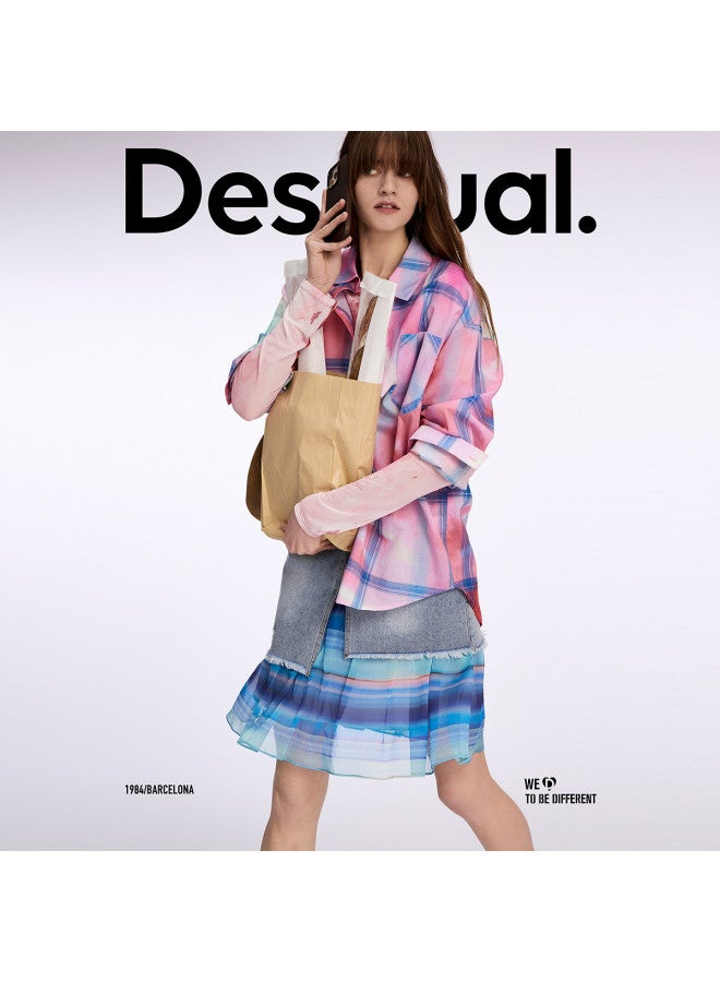 DESIGUAL spring-summer 2025 New Washed Print Chiffon Patchwork Denim Skirt - Image 5
