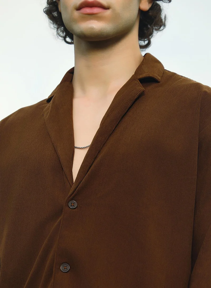 Campus Sutra Men's Chocolate Brown Ribbed Oversized Shirt